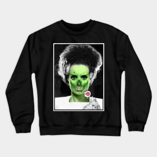 Green Bride of Frankenstein Zombie with Brain Crewneck Sweatshirt